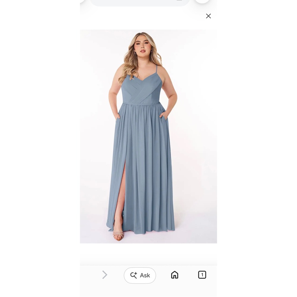 Azazie Cora Dusty Blue Chiffon Maxi Bridesmaid Dress A20 Plus Size AZ4858107